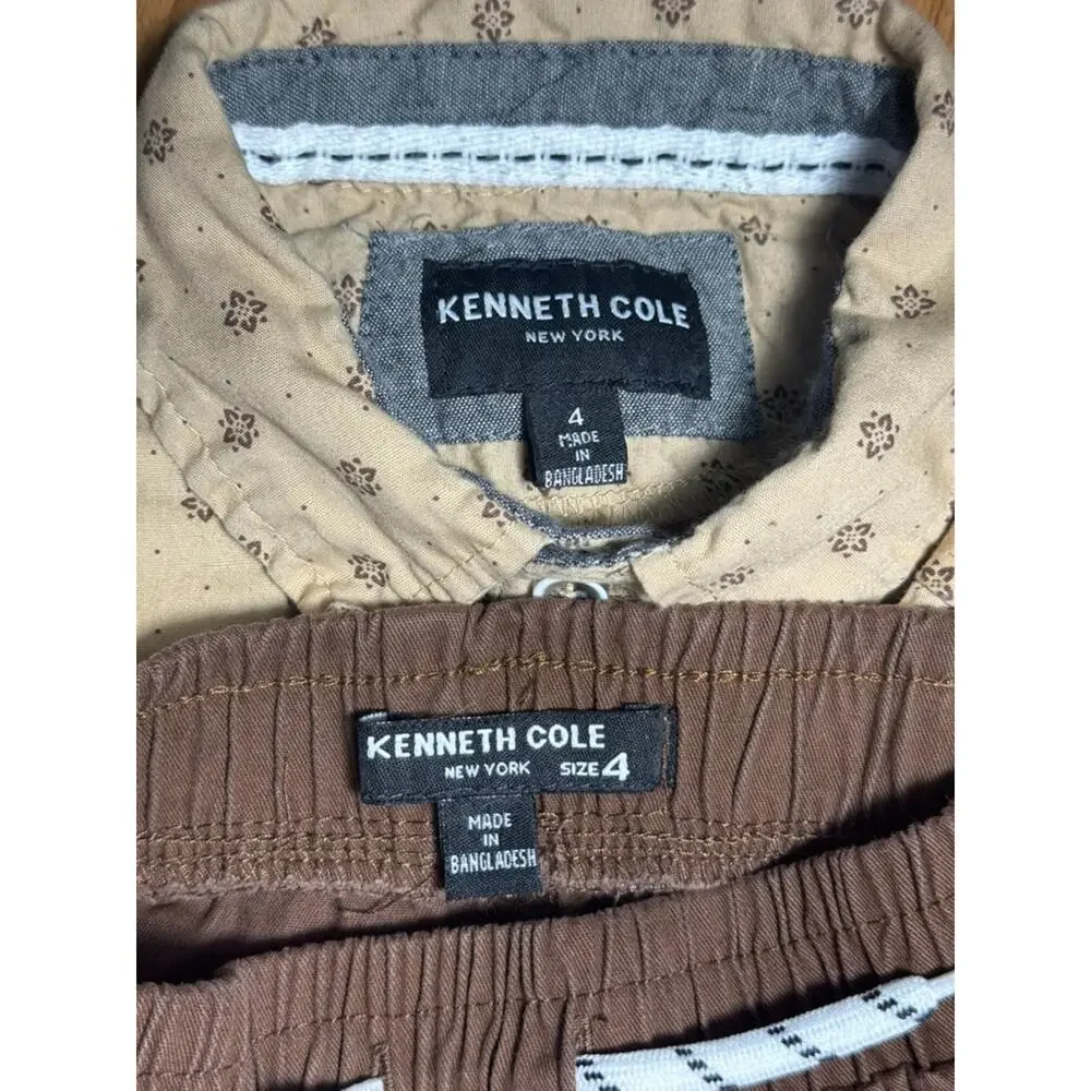 Kenneth Cole Boys Brown & Tan 2-Piece Set Shirt & Drawstring Pants - Size 4